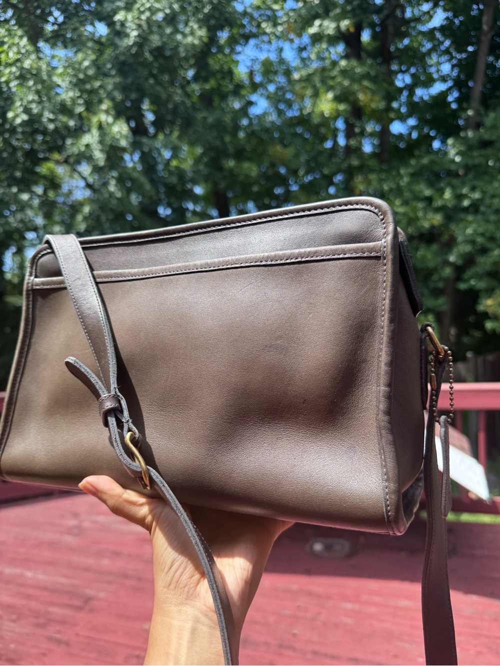 Vintage Coach Swagger Bag (9820) in Flannel Grey Leather - FADED TO A SAGE GREEN